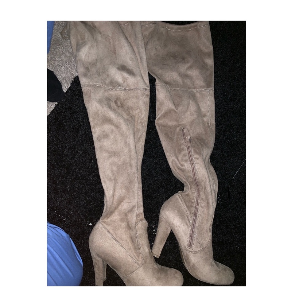 Tan, knee high boots